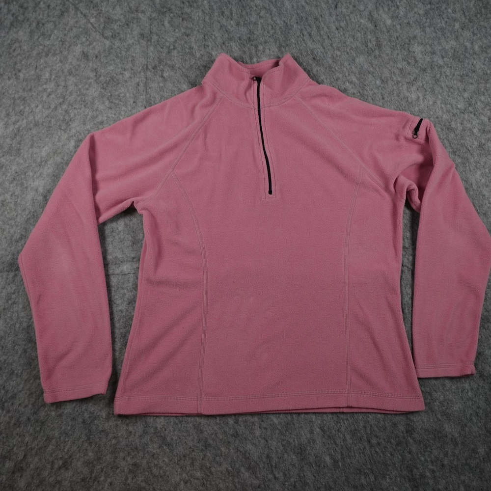 VTG LL Bean Top Women Small Pink 1/4 Zip Fleece Pullover Long Sleeve Mock Neck